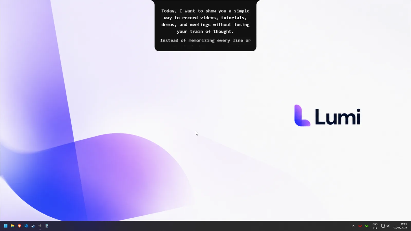 Lumi teleprompter overlay running natively on a Windows 11 desktop